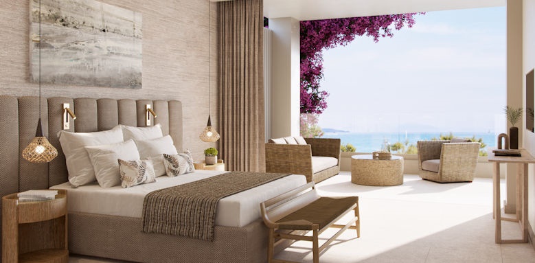 Ikos Odisia, deluxe one bedroom suite balcony and sea view